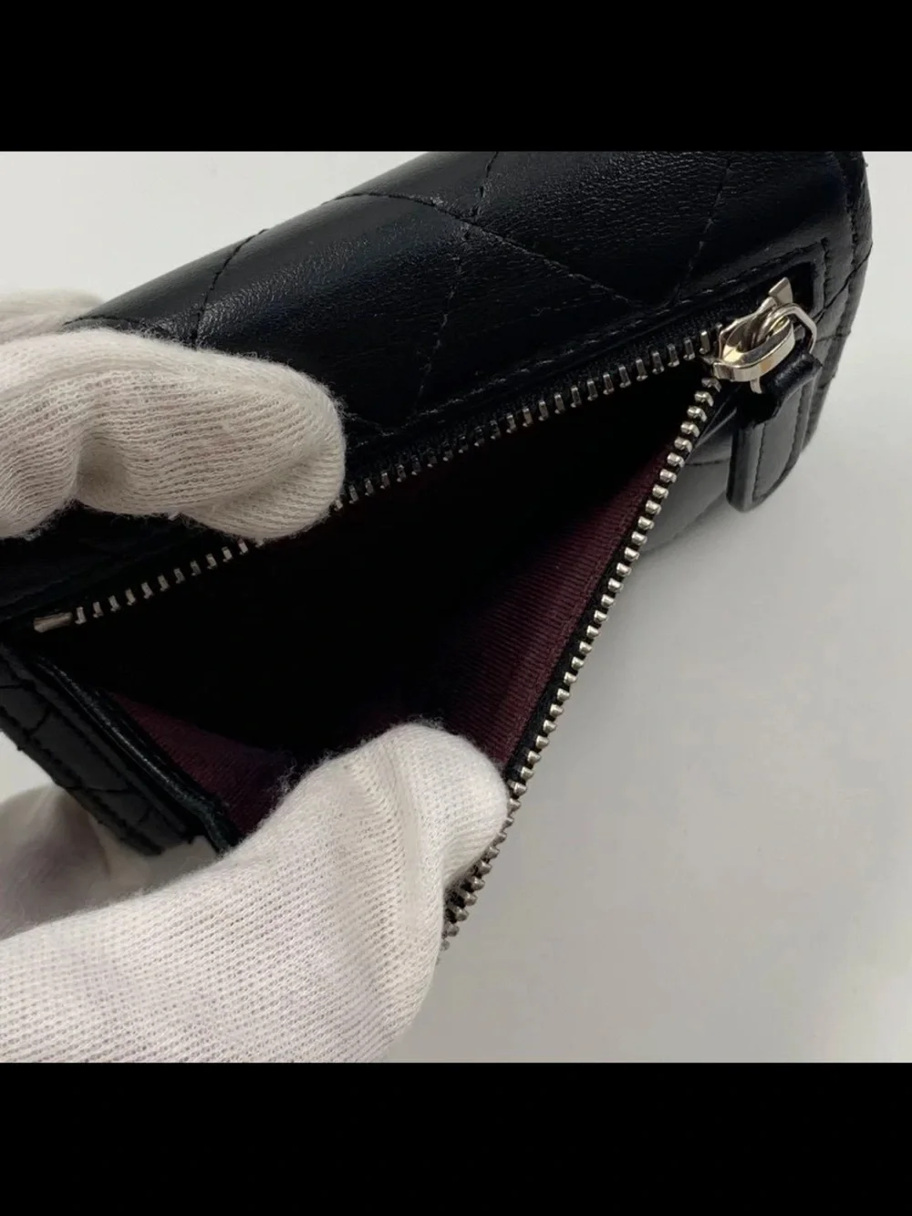 CHANEL Black Quilted Leather Compact Wallet with Silver CC Logo